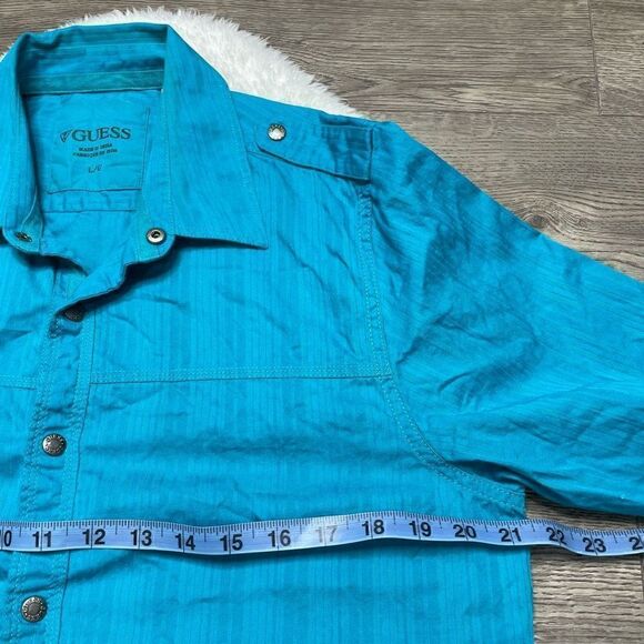 Guess Blue Snap Front Long Sleeve Shirt Mens Size Small or Youth Large Cotton - Picture 7 of 9